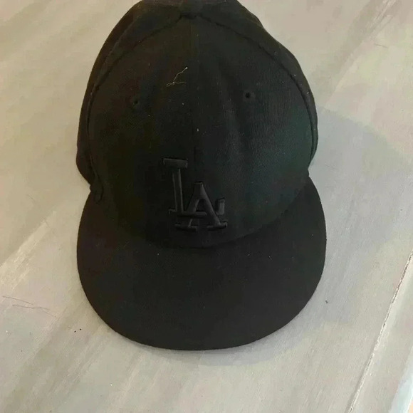 New Era 59Fifty Fitted Cap - Los Angeles Dodgers Black on Black Size 7.5 MLB - Picture 9 of 9